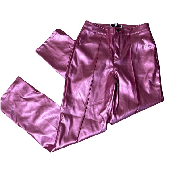 Fashion Nova Faux Leather Metallic Shiny Pink Pants Small - Picture 1 of 5